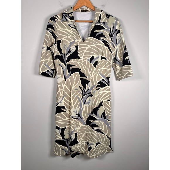 J.McLaughlin Dresses & Skirts - J.McLaughlin Sheath Dress Womens Size S Black Tan Leaf Print V-Neck Catalina